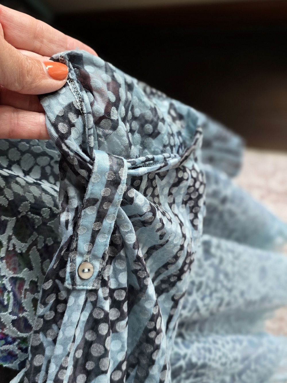 Ali Miles Blue Animal Printed V-Neck Lace-Hem Tunic 2x Boho, Festival - Picture 5 of 11